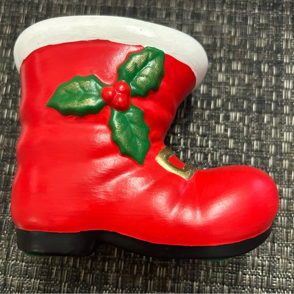 Vintage Boot Vase Ceramic Signed Planter Holiday Santa Decor 1982